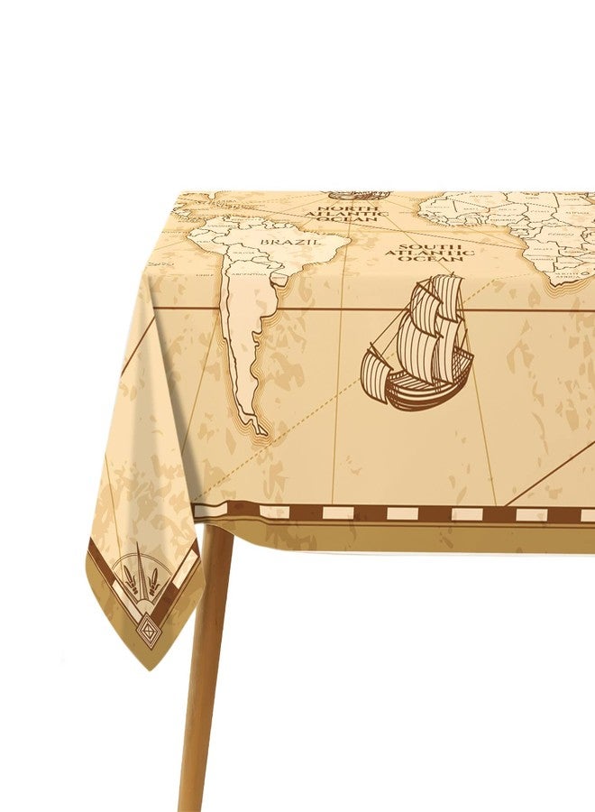 Hafangry World Map Tablecloth Adventure World Awaits Party Decoration Retro Beige Nautical Compass Kitchen Dining Room Home Decor-60×84inch - Image 5