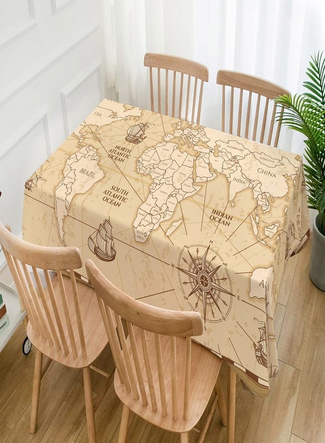 Hafangry World Map Tablecloth Adventure World Awaits Party Decoration Retro Beige Nautical Compass Kitchen Dining Room Home Decor-60×84inch - Image 2