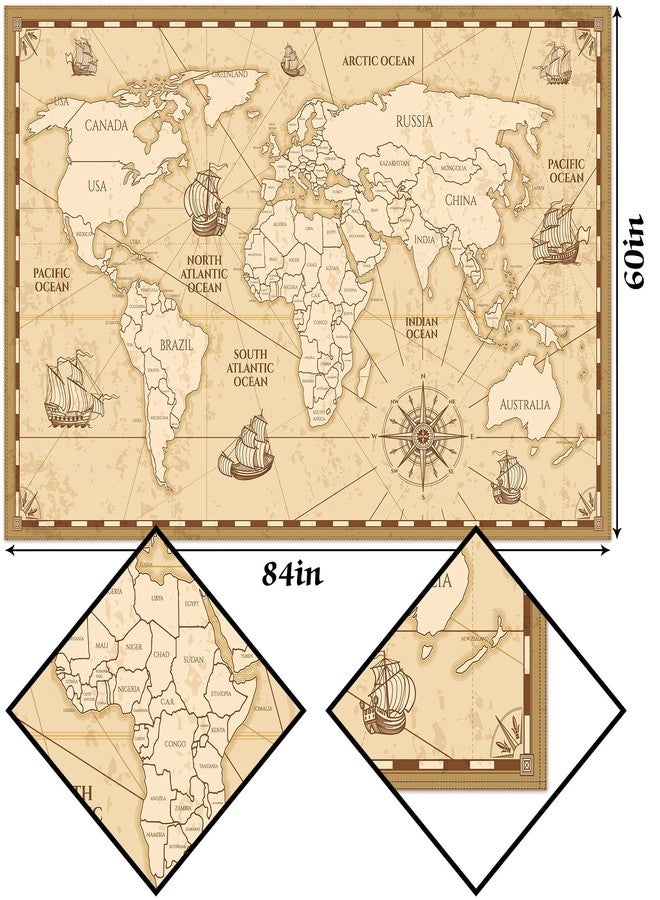 Hafangry World Map Tablecloth Adventure World Awaits Party Decoration Retro Beige Nautical Compass Kitchen Dining Room Home Decor-60×84inch - Image 3