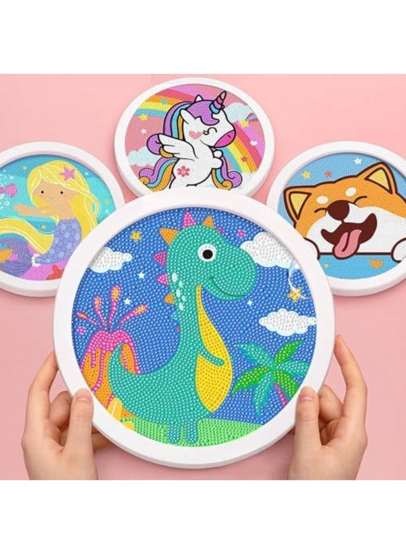 SYOSI 5D Diamond Art Painting Kits for Kids with Wooden Frame, Dinosaur Diamond Art and Crafts for Children Ages 6-12, Full Drill Painting by Number Kits, Gem Art with 6.7-inch Frames (Dinosaur) - Image 3