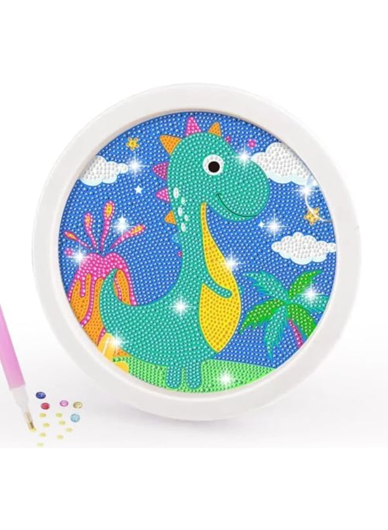 SYOSI 5D Diamond Art Painting Kits for Kids with Wooden Frame, Dinosaur Diamond Art and Crafts for Children Ages 6-12, Full Drill Painting by Number Kits, Gem Art with 6.7-inch Frames (Dinosaur) - Image 1