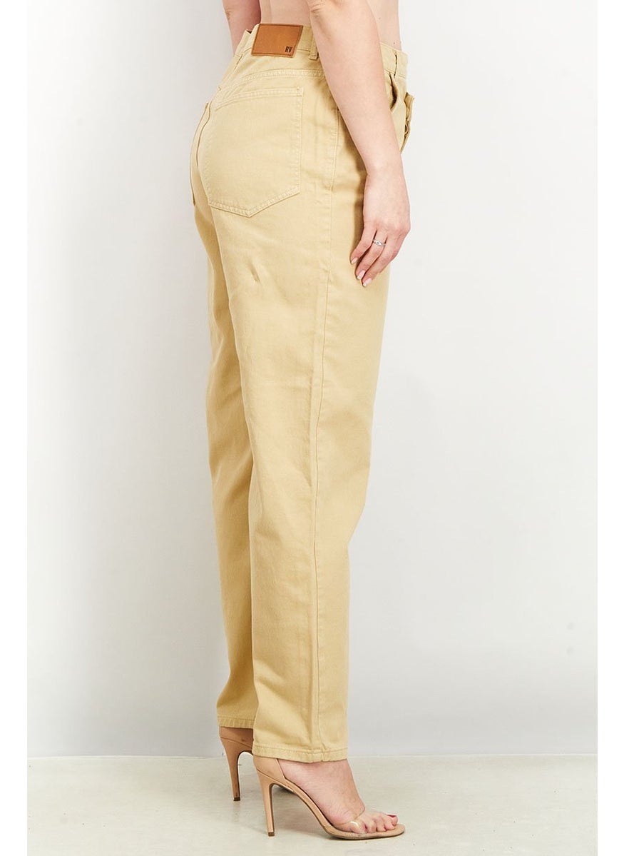Reclaimed Vintage - Women Relaxed Fit Plain Non Stretchable Denim Jeans, Stone - Image 1
