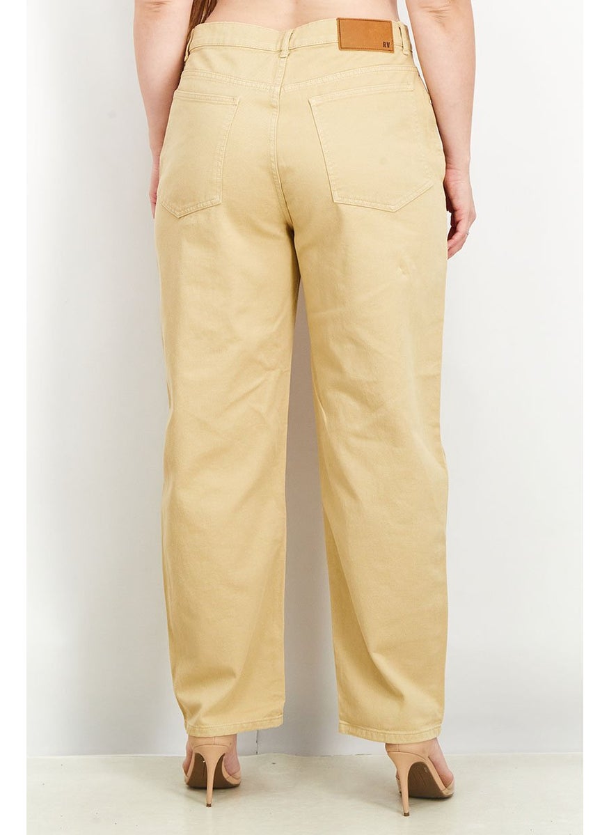 Reclaimed Vintage - Women Relaxed Fit Plain Non Stretchable Denim Jeans, Stone - Image 1