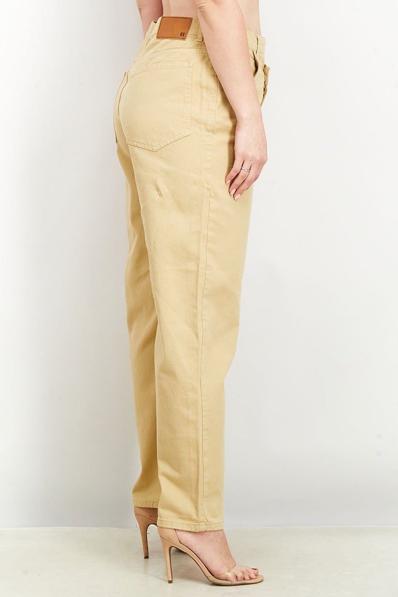 Reclaimed Vintage Women Relaxed Fit Plain Non Stretchable Denim Jeans, Stone - Image 2