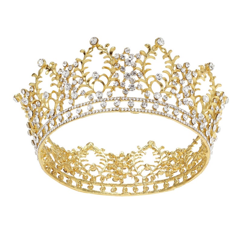 cheekyglo Jeweled Baroque Queen Gold Princess Crown Vintage Crystal Diamond Wedding Crowns and Tiaras Costume Party Hair Accessories for Women - Image 1