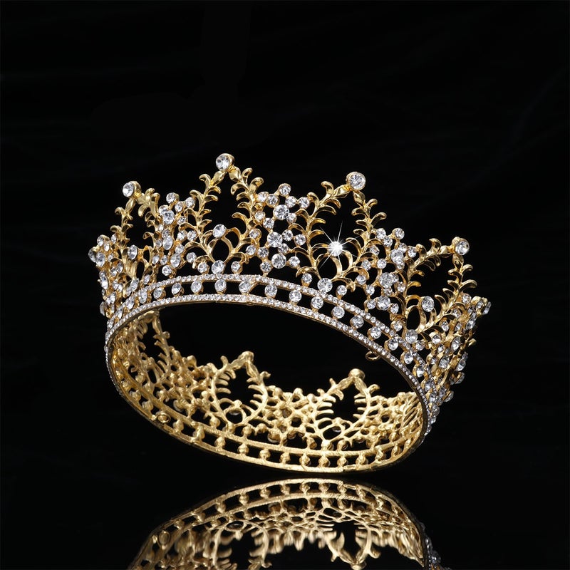 cheekyglo Jeweled Baroque Queen Gold Princess Crown Vintage Crystal Diamond Wedding Crowns and Tiaras Costume Party Hair Accessories for Women - Image 4