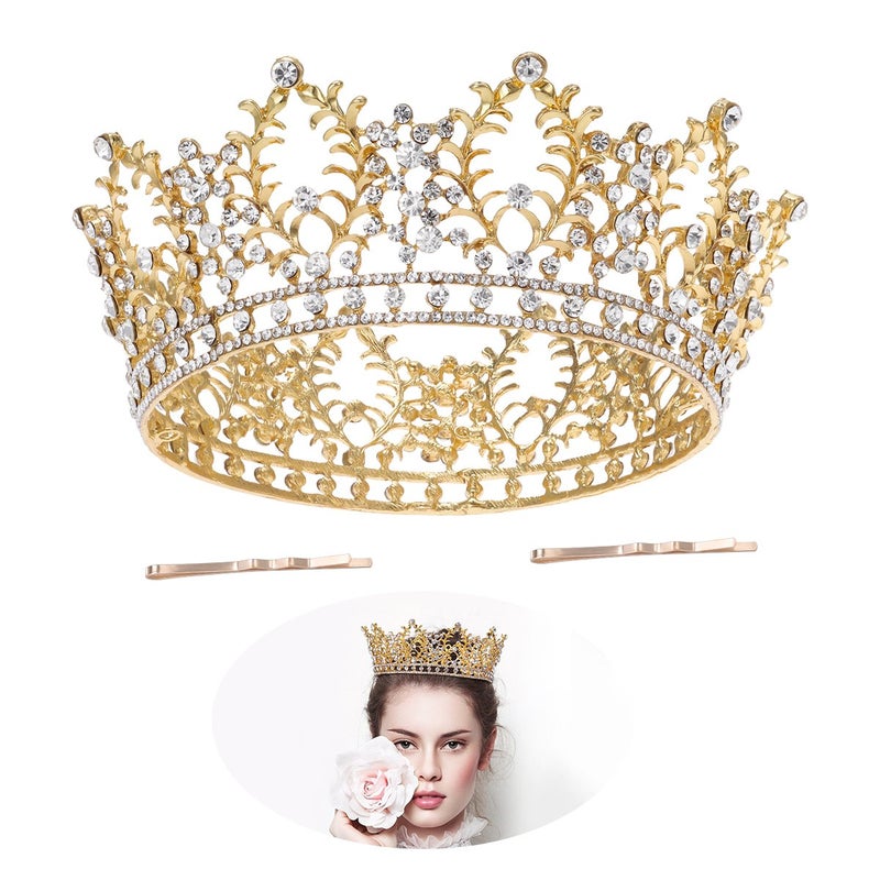 cheekyglo Jeweled Baroque Queen Gold Princess Crown Vintage Crystal Diamond Wedding Crowns and Tiaras Costume Party Hair Accessories for Women - Image 2