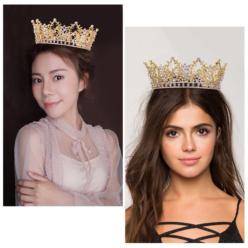 cheekyglo Jeweled Baroque Queen Gold Princess Crown Vintage Crystal Diamond Wedding Crowns and Tiaras Costume Party Hair Accessories for Women - Image 3