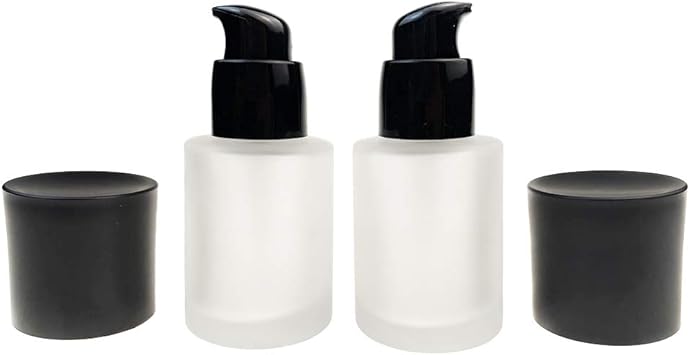 Quupy 2PCS 30ML1oz Refillable Empty Glass Pump Bottle with Black Lid Matte Vials Portable Foundation BottleCosmetic Containers for Lotion Foundation - Image 1