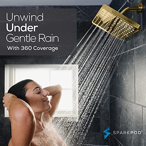 SparkPod Shower Head - High Pressure Rain - Premium Quality Luxury Design - 1-Min Install - Easy Clean Adjustable Replacement for Your Bathroom Shower Heads (Egyptian Gold, 8 Inch Square) - Image 4