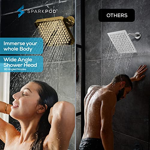 SparkPod Shower Head - High Pressure Rain - Premium Quality Luxury Design - 1-Min Install - Easy Clean Adjustable Replacement for Your Bathroom Shower Heads (Egyptian Gold, 8 Inch Square) - Image 2