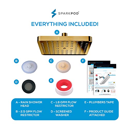 SparkPod Shower Head - High Pressure Rain - Premium Quality Luxury Design - 1-Min Install - Easy Clean Adjustable Replacement for Your Bathroom Shower Heads (Egyptian Gold, 8 Inch Square) - Image 5