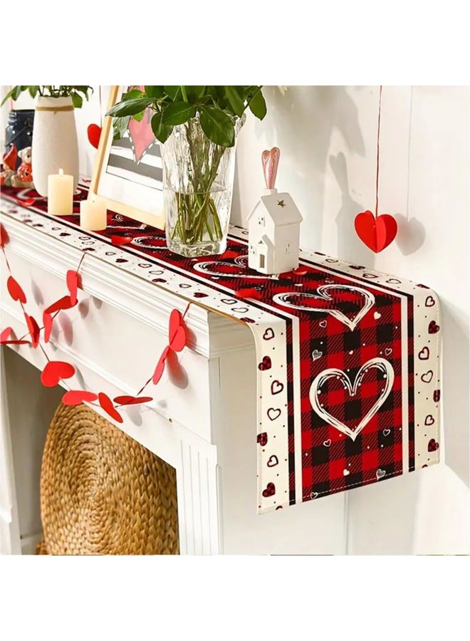 Niviy Plaid Love Hearts Valentine's Day Table Runner 13 x 72 Inch, Wedding Seasonal Holiday Anniversary Decoration for Indoor Home Party - Image 3