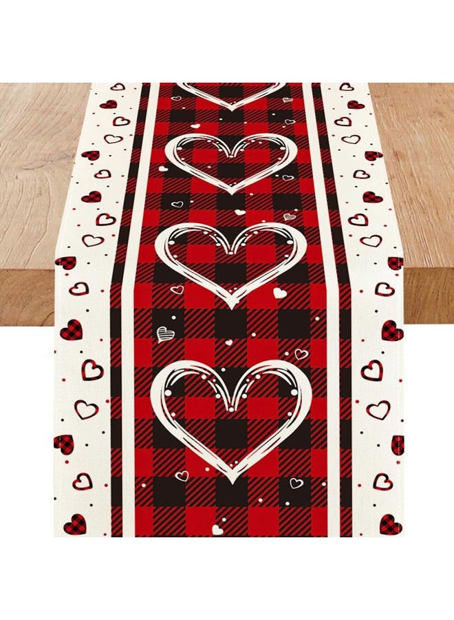 Niviy Plaid Love Hearts Valentine's Day Table Runner 13 x 72 Inch, Wedding Seasonal Holiday Anniversary Decoration for Indoor Home Party - Image 1