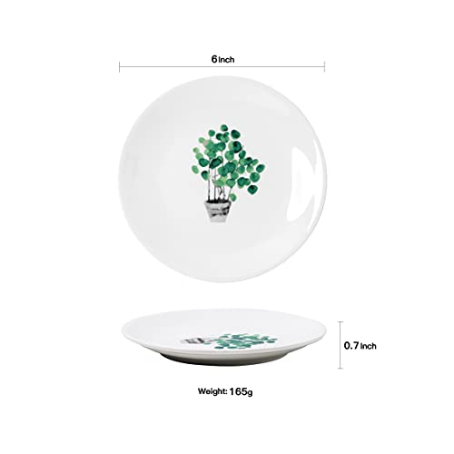 YCBH 6 Inch Set of 6 Assorted Designs, Small Porcelain Plates with Plants Pattern,White Ceramic Dinnerware for Appetizer Luncheon Snacks Dessert Serving Bread, Microwave Oven Dishwasher Safe - Image 3