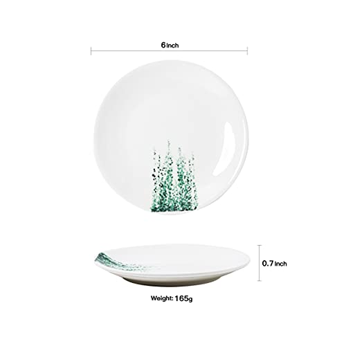YCBH 6 Inch Set of 6 Assorted Designs, Small Porcelain Plates with Plants Pattern,White Ceramic Dinnerware for Appetizer Luncheon Snacks Dessert Serving Bread, Microwave Oven Dishwasher Safe - Image 5