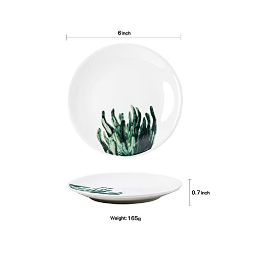 YCBH 6 Inch Set of 6 Assorted Designs, Small Porcelain Plates with Plants Pattern,White Ceramic Dinnerware for Appetizer Luncheon Snacks Dessert Serving Bread, Microwave Oven Dishwasher Safe - Image 4