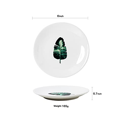 YCBH 6 Inch Set of 6 Assorted Designs, Small Porcelain Plates with Plants Pattern,White Ceramic Dinnerware for Appetizer Luncheon Snacks Dessert Serving Bread, Microwave Oven Dishwasher Safe - Image 2