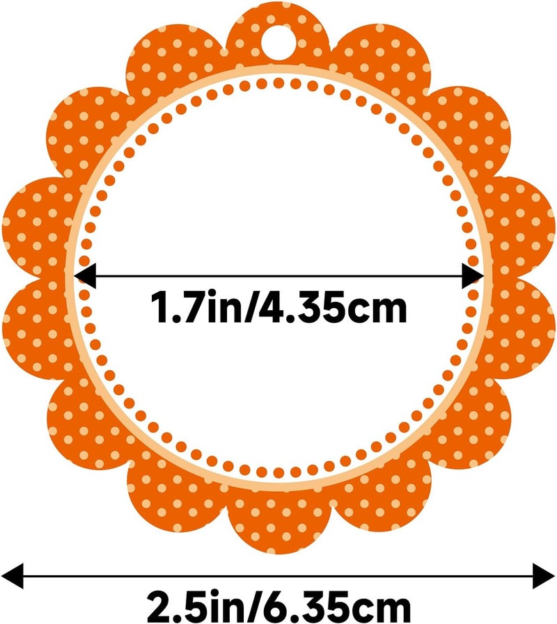 g2plus 50PCS Orange Scalloped Gift Tags, 2.5in Round Scalloped Gift Tags with String, Large Blank Paper Hanging Labels Craft Tag with Orange and White Polka Dots Edge Design for Arts Crafts Packaging - Image 2