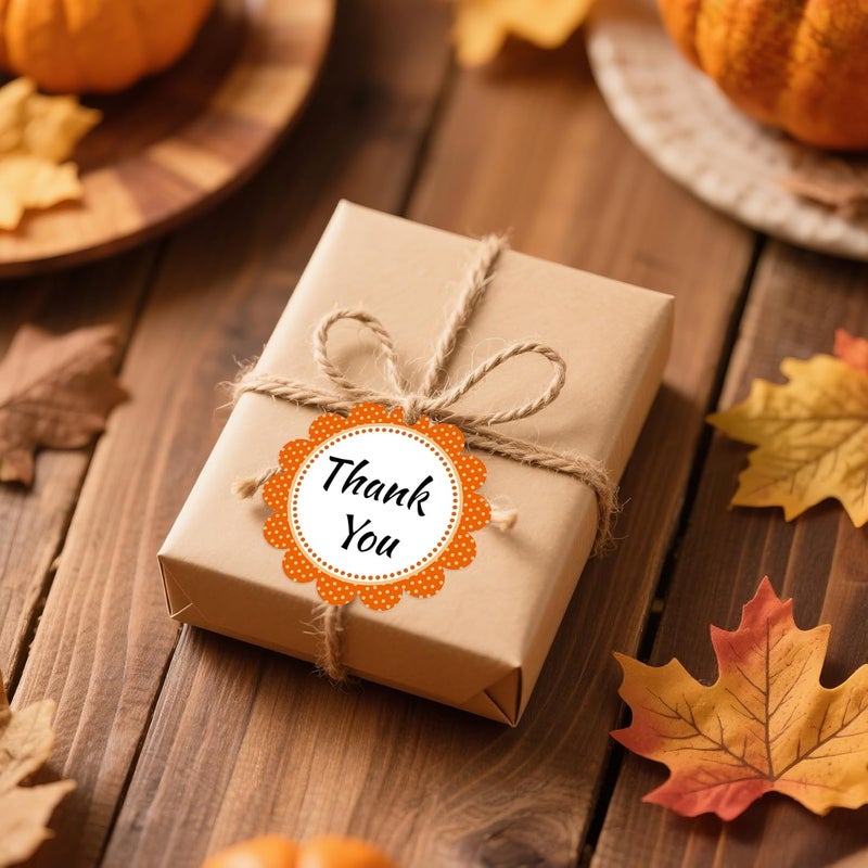 g2plus 50PCS Orange Scalloped Gift Tags, 2.5in Round Scalloped Gift Tags with String, Large Blank Paper Hanging Labels Craft Tag with Orange and White Polka Dots Edge Design for Arts Crafts Packaging - Image 4