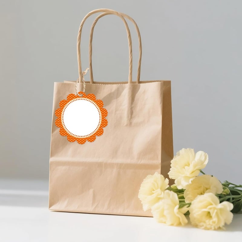 g2plus 50PCS Orange Scalloped Gift Tags, 2.5in Round Scalloped Gift Tags with String, Large Blank Paper Hanging Labels Craft Tag with Orange and White Polka Dots Edge Design for Arts Crafts Packaging - Image 5