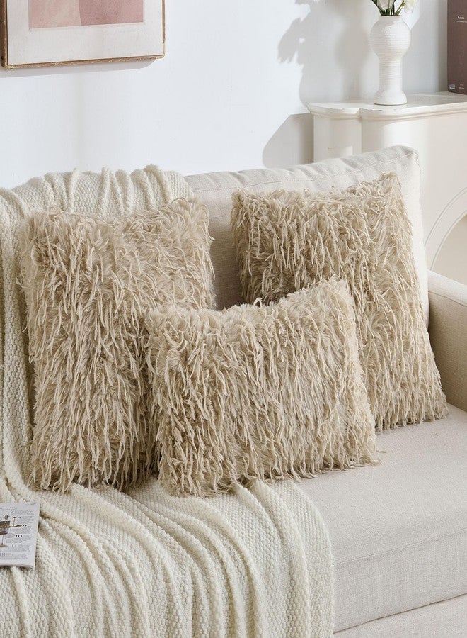 FUTEI Apricot Decorative Throw Pillow Covers 18x18 Inch Set of 2,Soft Fluffy Faux Feather Texture Cushion Cases,Modern Home Luxury Decor for Couch Bed Living Room - Image 5