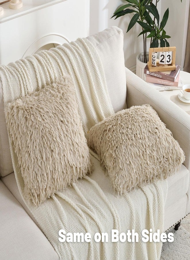 FUTEI Apricot Decorative Throw Pillow Covers 18x18 Inch Set of 2,Soft Fluffy Faux Feather Texture Cushion Cases,Modern Home Luxury Decor for Couch Bed Living Room - Image 4