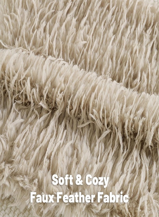 FUTEI Apricot Decorative Throw Pillow Covers 18x18 Inch Set of 2,Soft Fluffy Faux Feather Texture Cushion Cases,Modern Home Luxury Decor for Couch Bed Living Room - Image 2