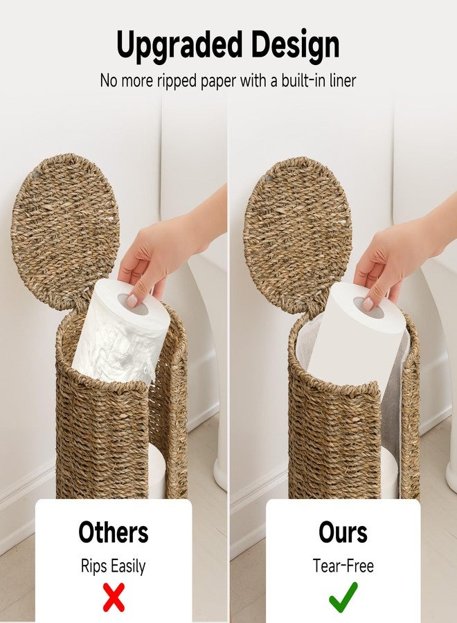 StorageWorks Seagrass Free Standing Toilet Paper Holder Stand for Bathroom, 3 Rolls of Toilet Tissue Storage with a Built-in Cloth Lining, Toilet Roll Holder Stand with Lid - Image 4