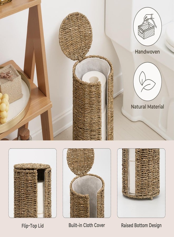 StorageWorks Seagrass Free Standing Toilet Paper Holder Stand for Bathroom, 3 Rolls of Toilet Tissue Storage with a Built-in Cloth Lining, Toilet Roll Holder Stand with Lid - Image 5