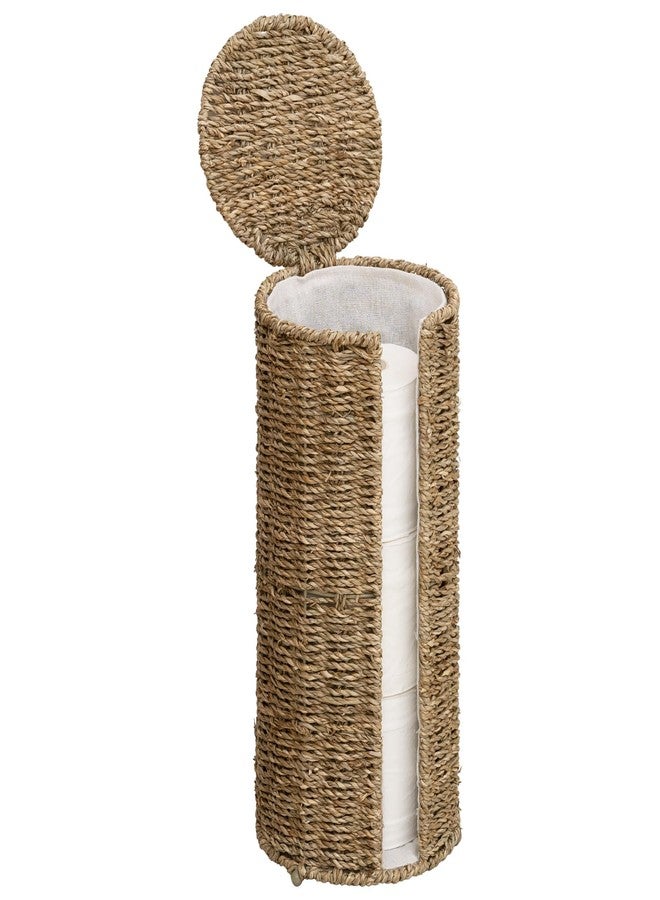 StorageWorks Seagrass Free Standing Toilet Paper Holder Stand for Bathroom, 3 Rolls of Toilet Tissue Storage with a Built-in Cloth Lining, Toilet Roll Holder Stand with Lid - Image 1