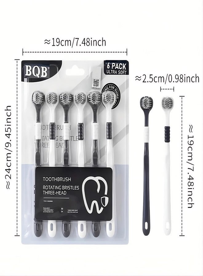 QUEBERS (PACK OF-6) Toothbrush with Rotating Bristles Three-Head, Ultra Soft, 3 Sided Rotating Soft Bristles Toothbrush | 360-Degree Three-Sided Teeth and Tongue Cleaning, Gum Protection and Deep Cleaning - Image 4