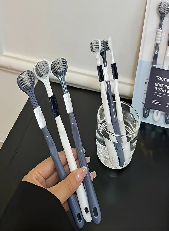 QUEBERS (PACK OF-6) Toothbrush with Rotating Bristles Three-Head, Ultra Soft, 3 Sided Rotating Soft Bristles Toothbrush | 360-Degree Three-Sided Teeth and Tongue Cleaning, Gum Protection and Deep Cleaning - Image 2