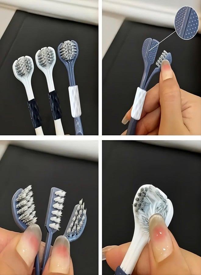 QUEBERS (PACK OF-6) Toothbrush with Rotating Bristles Three-Head, Ultra Soft, 3 Sided Rotating Soft Bristles Toothbrush | 360-Degree Three-Sided Teeth and Tongue Cleaning, Gum Protection and Deep Cleaning - Image 3