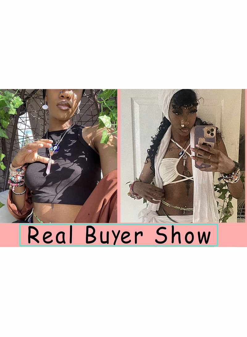 SYOSI Crystal Pendant Necklace, 10Pcs Healing Amethyst Crystals, Carnelian Chakra Necklaces Evil Eye Necklace, Rose Quartz Obsidian Moon Sun Jewelry Heart Gemstone Aventurine Turquoise Pendant for Women - Image 5