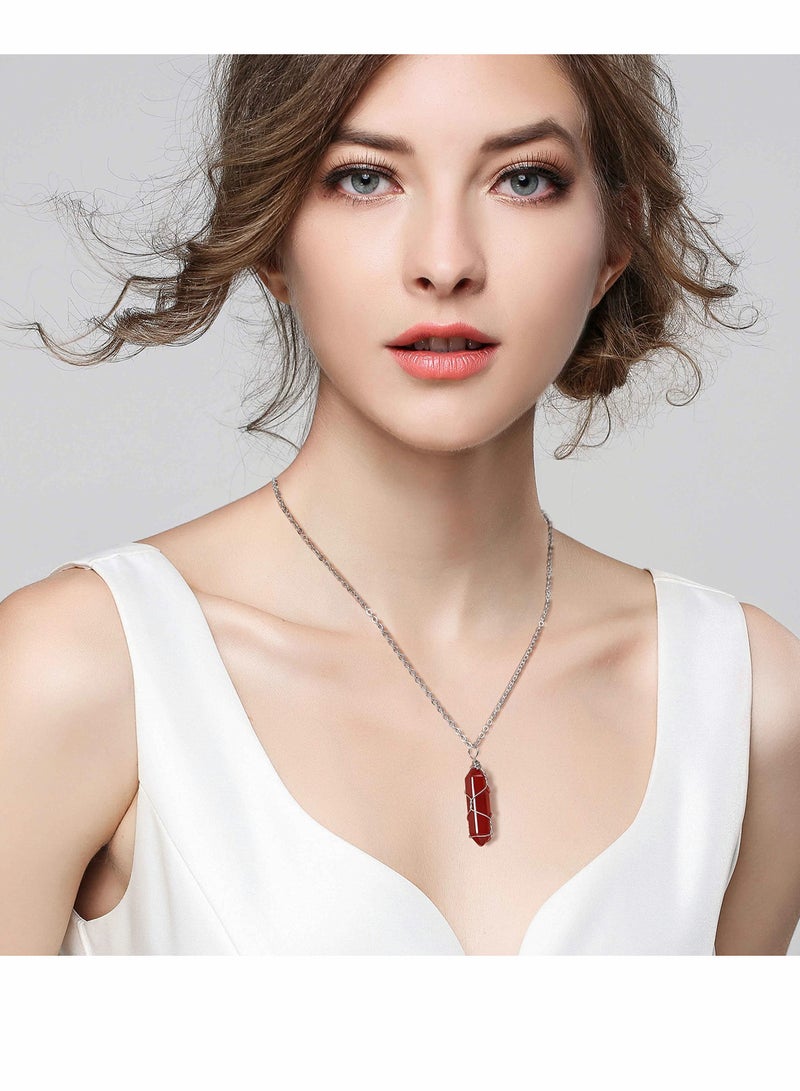 SYOSI Crystal Pendant Necklace, 10Pcs Healing Amethyst Crystals, Carnelian Chakra Necklaces Evil Eye Necklace, Rose Quartz Obsidian Moon Sun Jewelry Heart Gemstone Aventurine Turquoise Pendant for Women - Image 3