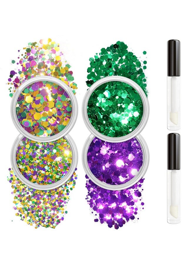 Allstarry Mardi Gras Face Glitter, 4 Colors Chunky Body Glitters Purple Green Gold Face Glitter Eyeshadow Makeup Hair and Eye Glitter Mardi Gras Accessories for Women Mask Balls Street Parties - Image 1