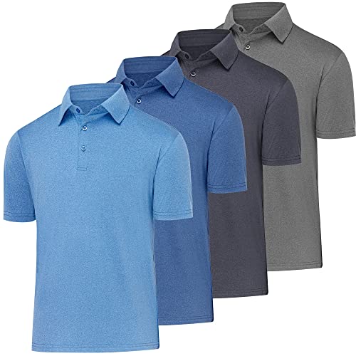 BALENNZ Golf Polos for Men Quick-Dry Athletic Mens Polo Shirts Short Sleeve Summer Casual Moisture Wicking Golf Shirt 4 Pack Dark Grey, Navy, Light Blue, Milddle Blue Large - Image 1