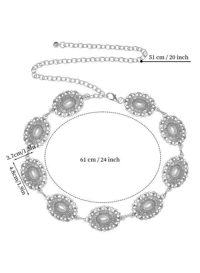 Topbuti Western Oval Concho Chain Belt For Women Metal Waist Chain Belt For Dresses Jeans Western Cowgirl (Style 1, Silver)  - Image 2