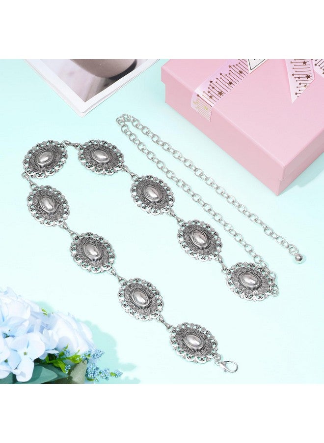 Topbuti Western Oval Concho Chain Belt For Women Metal Waist Chain Belt For Dresses Jeans Western Cowgirl (Style 1, Silver)  - Image 4