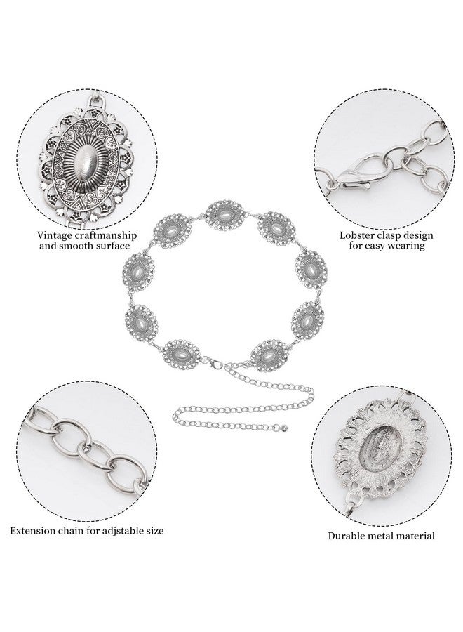 Topbuti Western Oval Concho Chain Belt For Women Metal Waist Chain Belt For Dresses Jeans Western Cowgirl (Style 1, Silver)  - Image 3