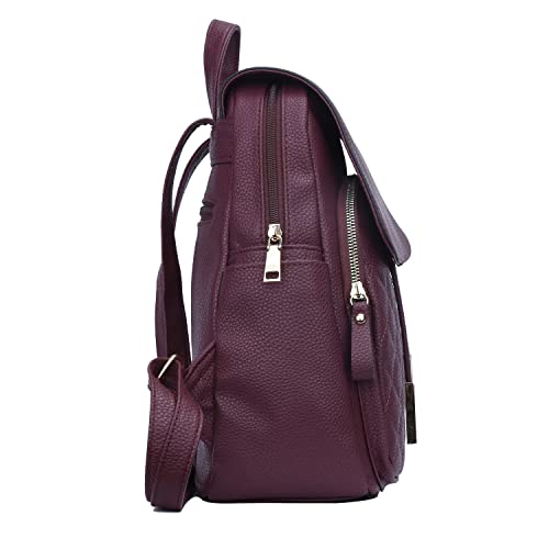 KKXIU Quilted Trendy Leather Backpack Purse for Women and Ladies Shoulder Travel Daypacks Bags (Wine) - Image 5