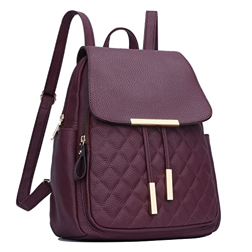 KKXIU Quilted Trendy Leather Backpack Purse for Women and Ladies Shoulder Travel Daypacks Bags (Wine) - Image 1