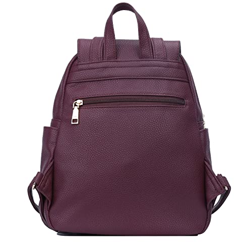KKXIU Quilted Trendy Leather Backpack Purse for Women and Ladies Shoulder Travel Daypacks Bags (Wine) - Image 4