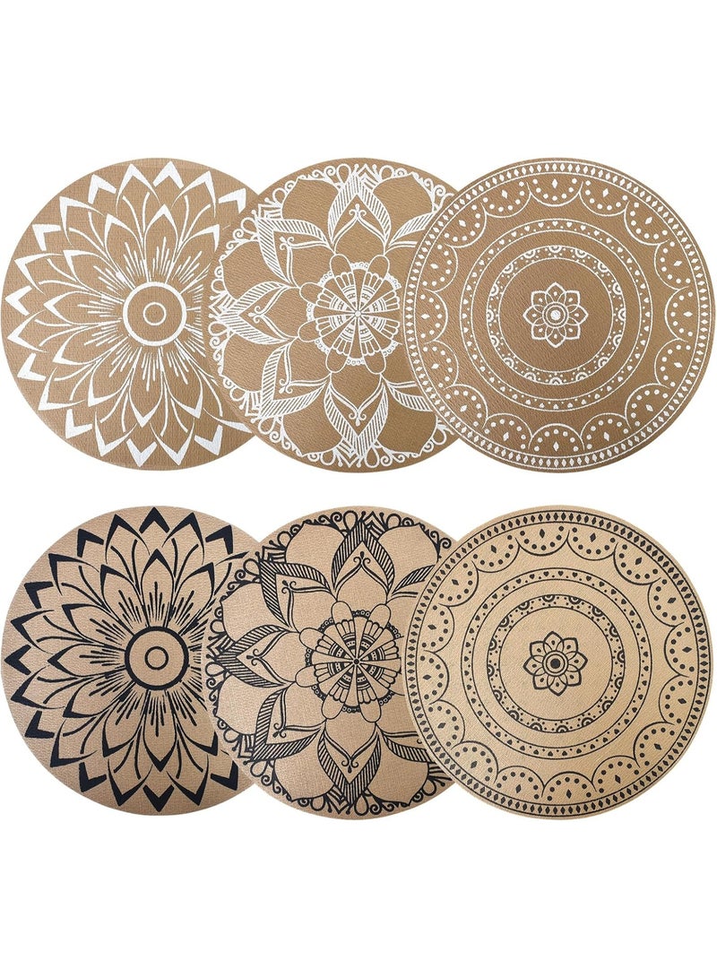 Set of 6 Washable Placemats, PVC Round Table Mats, Heat Resistant Non-Slip Coasters, American Dining Table Mats for Kitchen, Restaurant, Party and Decoration - Image 1