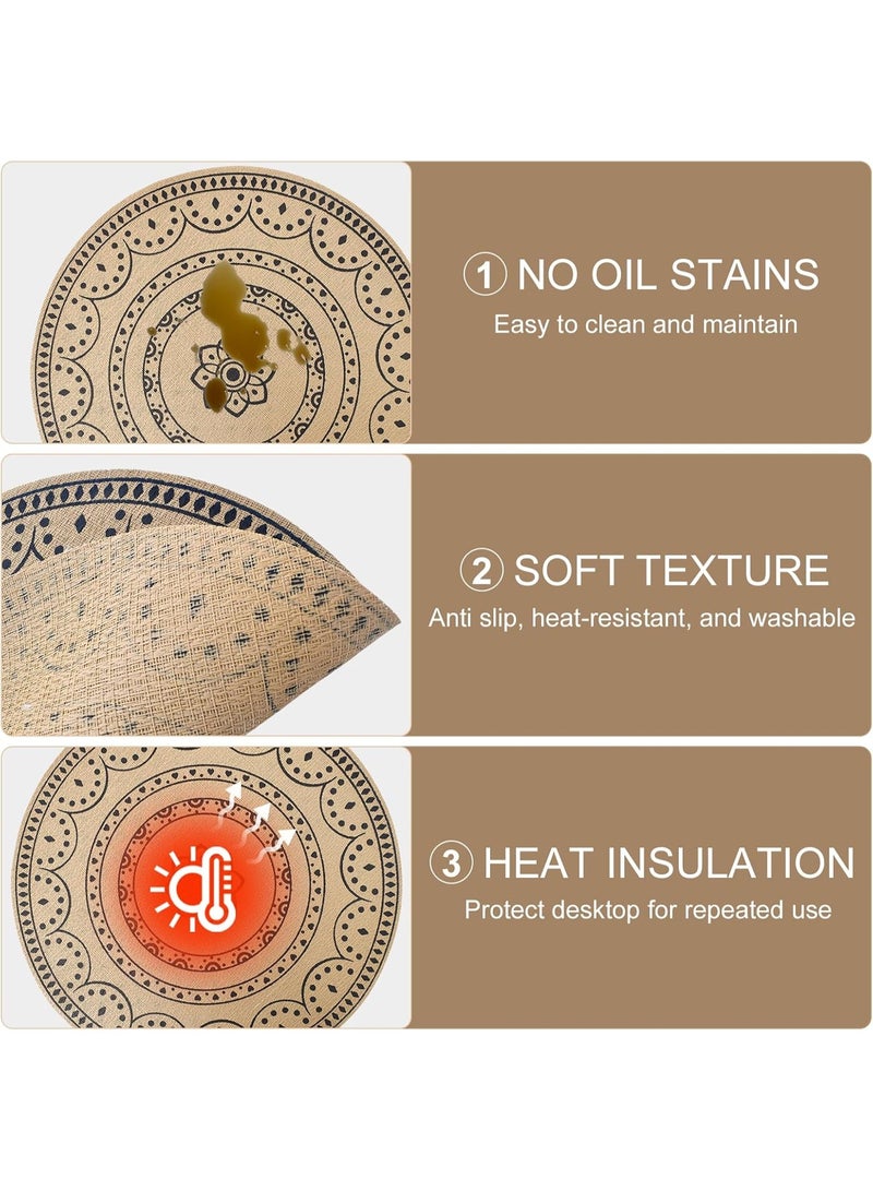 Set of 6 Washable Placemats, PVC Round Table Mats, Heat Resistant Non-Slip Coasters, American Dining Table Mats for Kitchen, Restaurant, Party and Decoration - Image 3