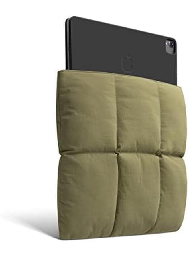 erorex Puffy Tablet Sleeve Bag For Ipad Pro 12.9 Inch Quilted Puffer Puff Tablet Carrying Case For Women Pillow Case Compatible For Ipad Pro M2 M1 2022 2018 With Magic Keyboard Olive Green - Image 2