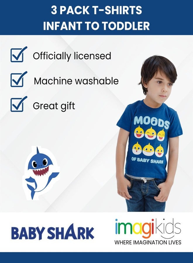 Pinkfong Baby Shark Daddy & Mommy Shark Infant Boys 3 Pack Graphic T-Shirts Blue/Grey 18 Months - Image 4