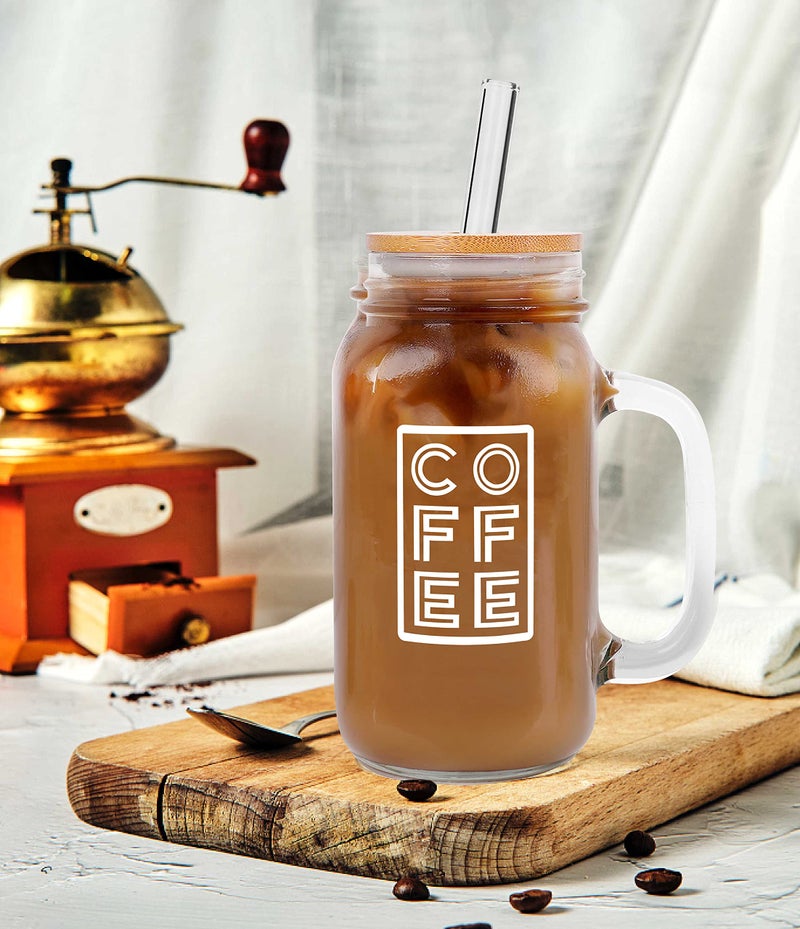 ANOTION Mason Jar Iced Coffee Cup with Lid and Straw, 24oz Regular Mouth Mason Jars with Handle Glass Coffee Drinking Glasses Tumbler Reusable Cups Bottles for Iced Coffee Cups for Travel Office Home - Image 3
