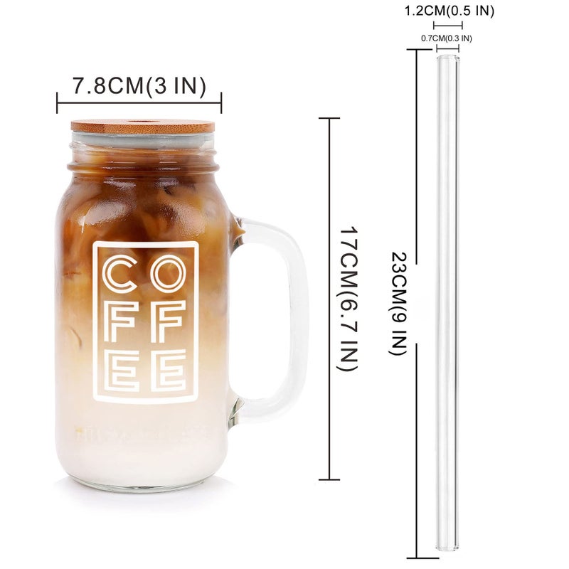 ANOTION Mason Jar Iced Coffee Cup with Lid and Straw, 24oz Regular Mouth Mason Jars with Handle Glass Coffee Drinking Glasses Tumbler Reusable Cups Bottles for Iced Coffee Cups for Travel Office Home - Image 2